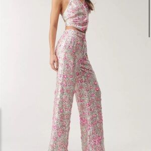 Nasty Gal Sequin Floral Wide Leg Pants
